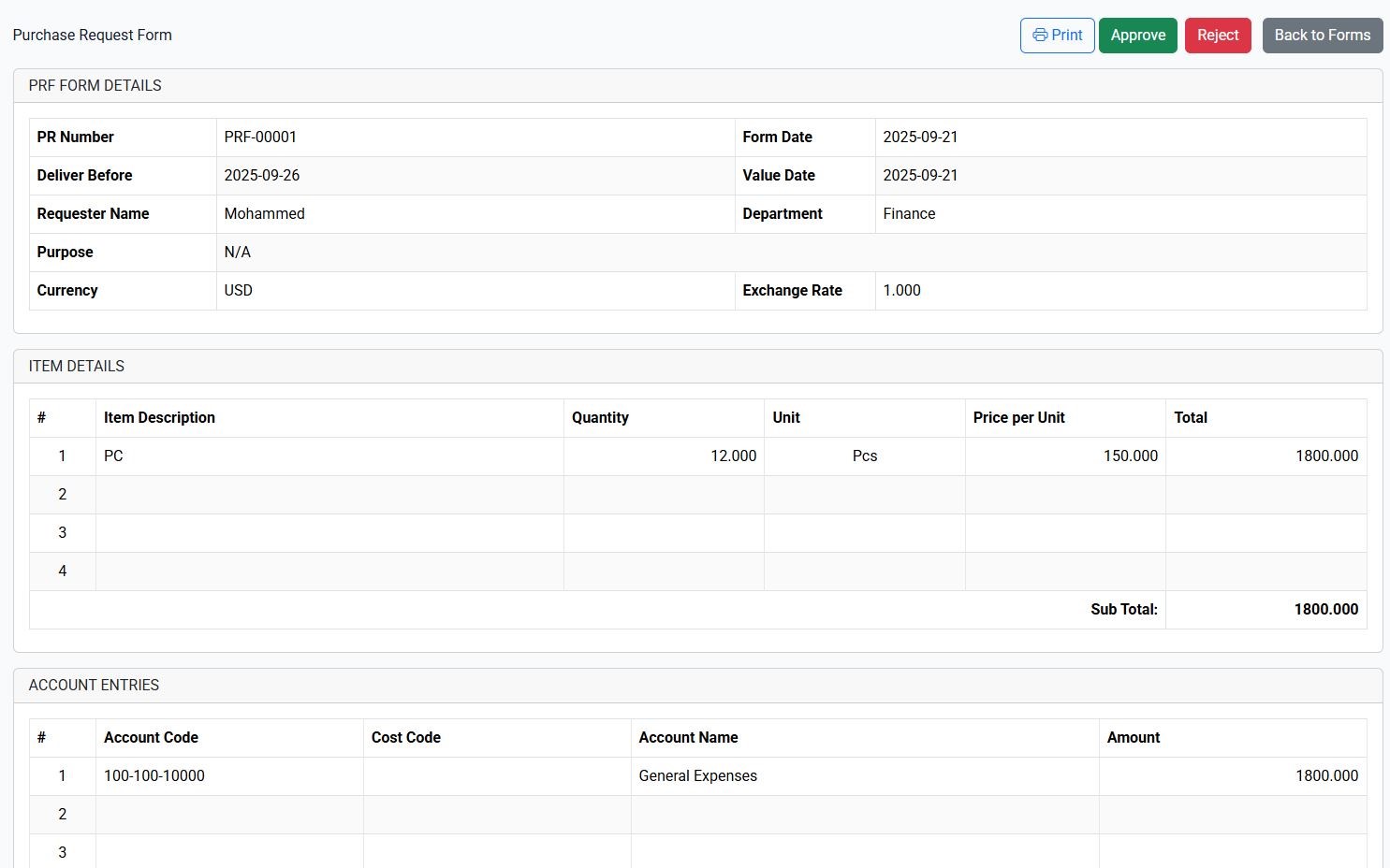 Form creation and data entry